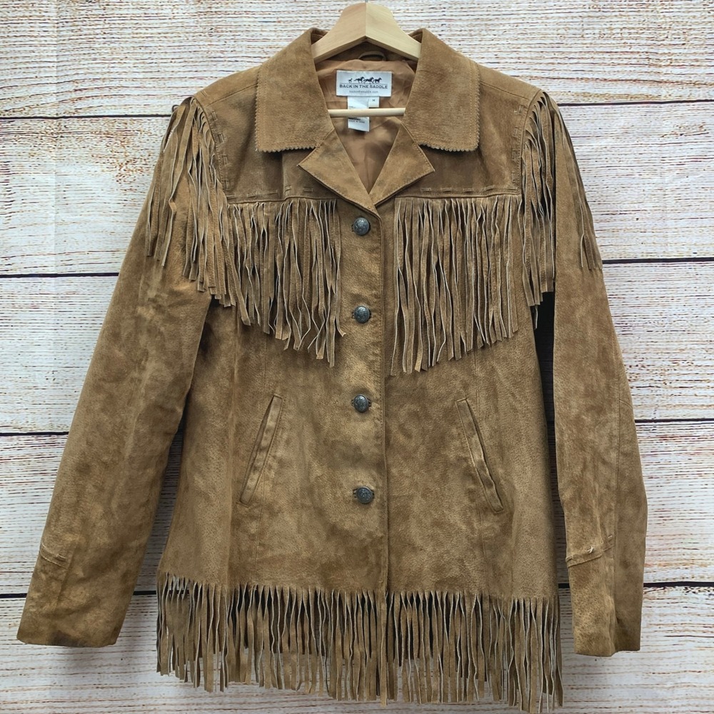 Back In The Saddle Suede Fringe Western Jacket Blazer Brown Women's Medium